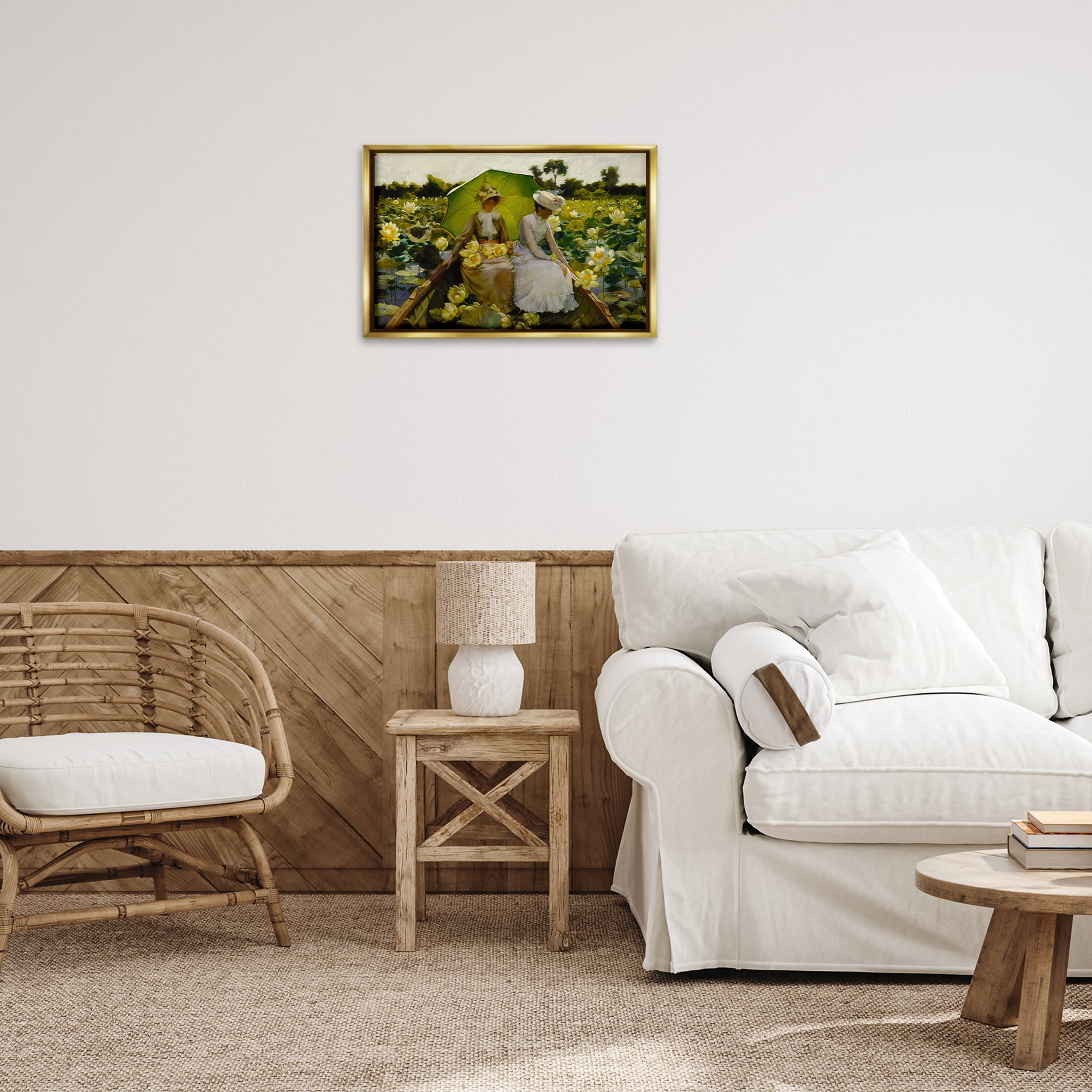 Stupell Industries Classic Lotus Lilies Portrait People Painting Gold Floater Framed Canvas Art Print Wall Art, 25 x 17