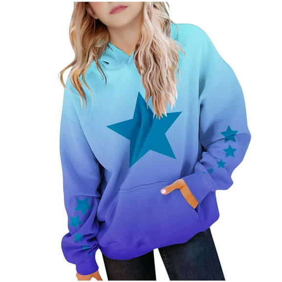 ZACPNCV Hoodies for Teen Girls Cute Trendy Youth Long Sleeve Oversized Hooded Sweatshirts Tween Tops Winter Preppy Clothes Blue 5-6 Years