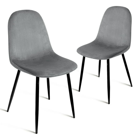 Velvet Modern Dining Chairs with Metal Legs for Living, Set of 2, Grey