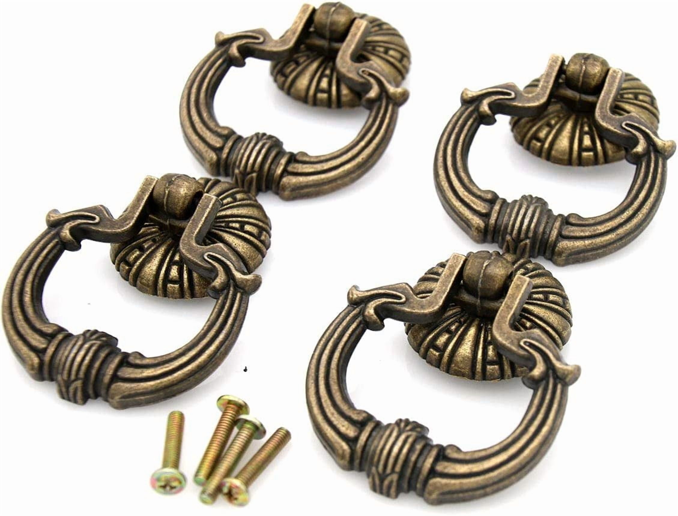 ABCISI 4 PCs Vintage Antique Bronze Ring Pull Handles with Disk Base for any kitchen Cabinet Door, Cupboard, Desk Drawer, Wardrobe, Chest, Wooden Cases, etc.