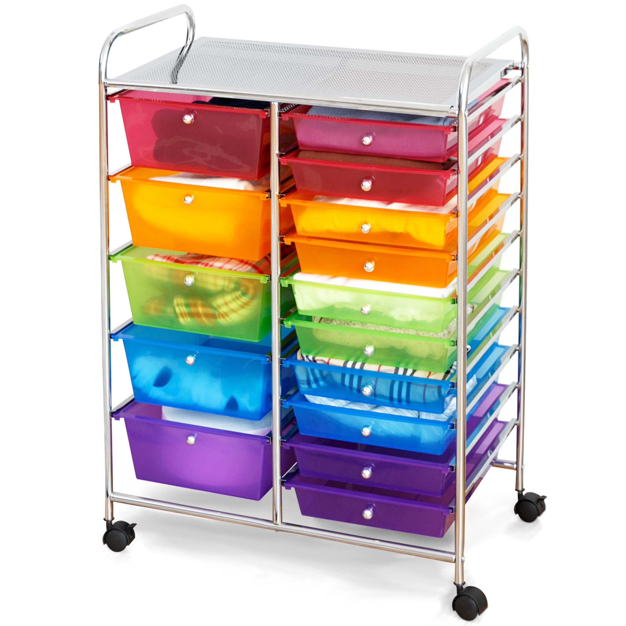 RELAX4LIFE Storage Drawer Carts W/15-Drawer,Rolling Wheels Semi-Transparent Multipurpose Mobile Rolling Utility Cart for School, Office, Home