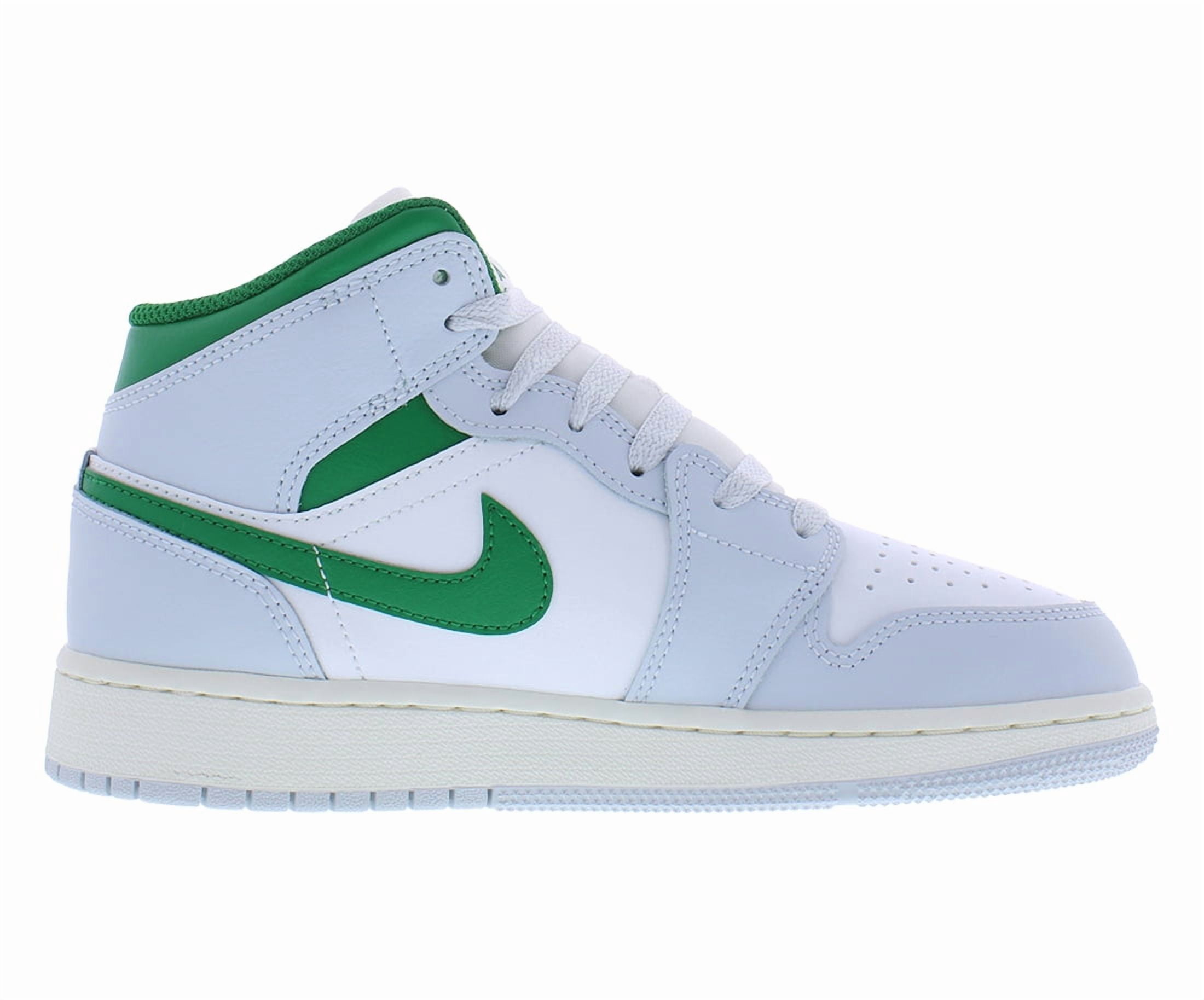Nike Air Jordan 1 Mid GS Boys Shoes Size 6.5, Color: Summit White/Pine Green