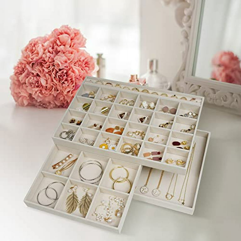 ProCase Set of 3 Stackable Jewelry Trays Organizer for Drawers, Jewellery  Drawer Insert Divider Jewel Display Storage Container with Removable  Dividers for Ring Earring Necklace Bracelet -Beige 