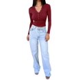 thumbnail image 3 of Womens Long Sleeve Shirts Fall Clothes Henley Tops Business Casual Ribbed Blouses Fashion Trendy Outfits Wine Red S, 3 of 8
