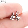 thumbnail image 1 of Pendientes de acero inoxidable con cuernos de ciervo para mujer, joyería navideña, copo de nieve, pan de jengibre, Piercing, regalos, 1 of 5