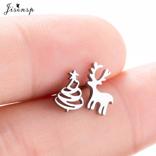 Pendientes de acero inoxidable con cuernos de ciervo para mujer, joyería navideña, copo de nieve, pan de jengibre, Piercing, regalos