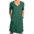 thumbnail image 2 of Summer Dresses for Women Oversized Solid Color V-Neck Mid-Length Dress Cotton and Linen Slim Fit Short Sleeve Beach Dress, 2 of 6