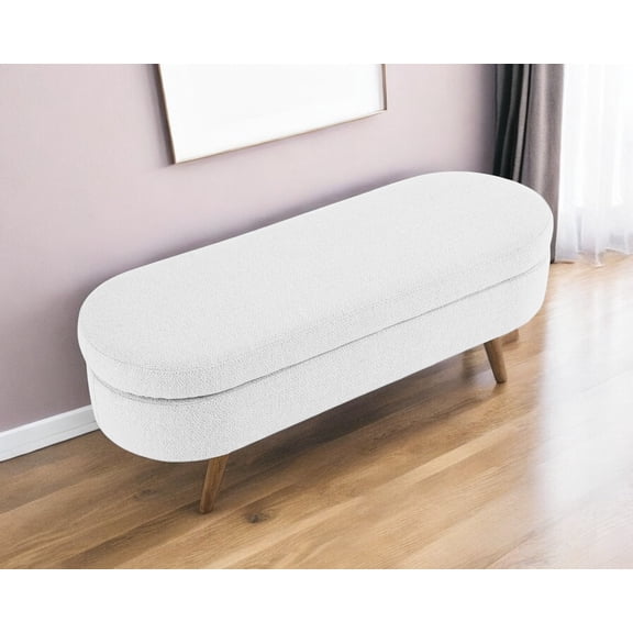 HomeRoots 555444 44 in. White & Brown Linen Upholstered Storage Bench with Flip Top