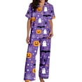 thumbnail image 4 of Womens Silk Satin Pajamas Set Short Sleeve Button Down Sleepwear Nightwear Loungewear,A-Purple M, 4 of 5
