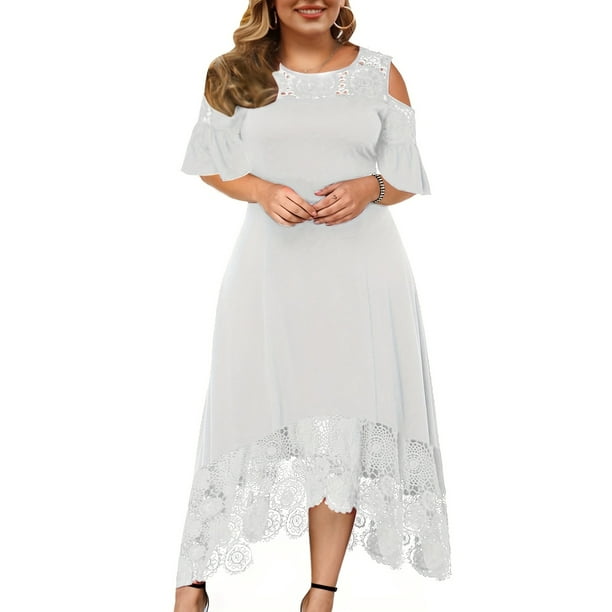 Plus Size Floral Print Contrast Lace Off Shoulder Cami Dress Women's Plus  Elegant Slight Stretch Party Dress - Walmart.ca