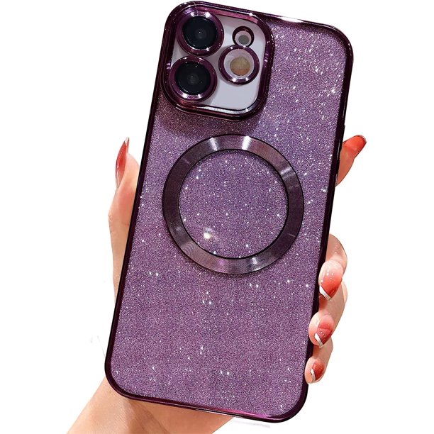 Funda magnética con purpurina para iPhone 11 de 6.1", compatible con Magsafe. Preciosa funda transparente con acabado brillante, protector de lente de cámara completo, antiarañazos y a prueba de