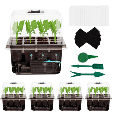 Seed Starter Trays Self-Watering - Kit with Humidity Dome, 5-Pack 60-Cell Plant Seedling Tray,Reusable Germination Trays for Indoor Gardening Seeds Growing Starting