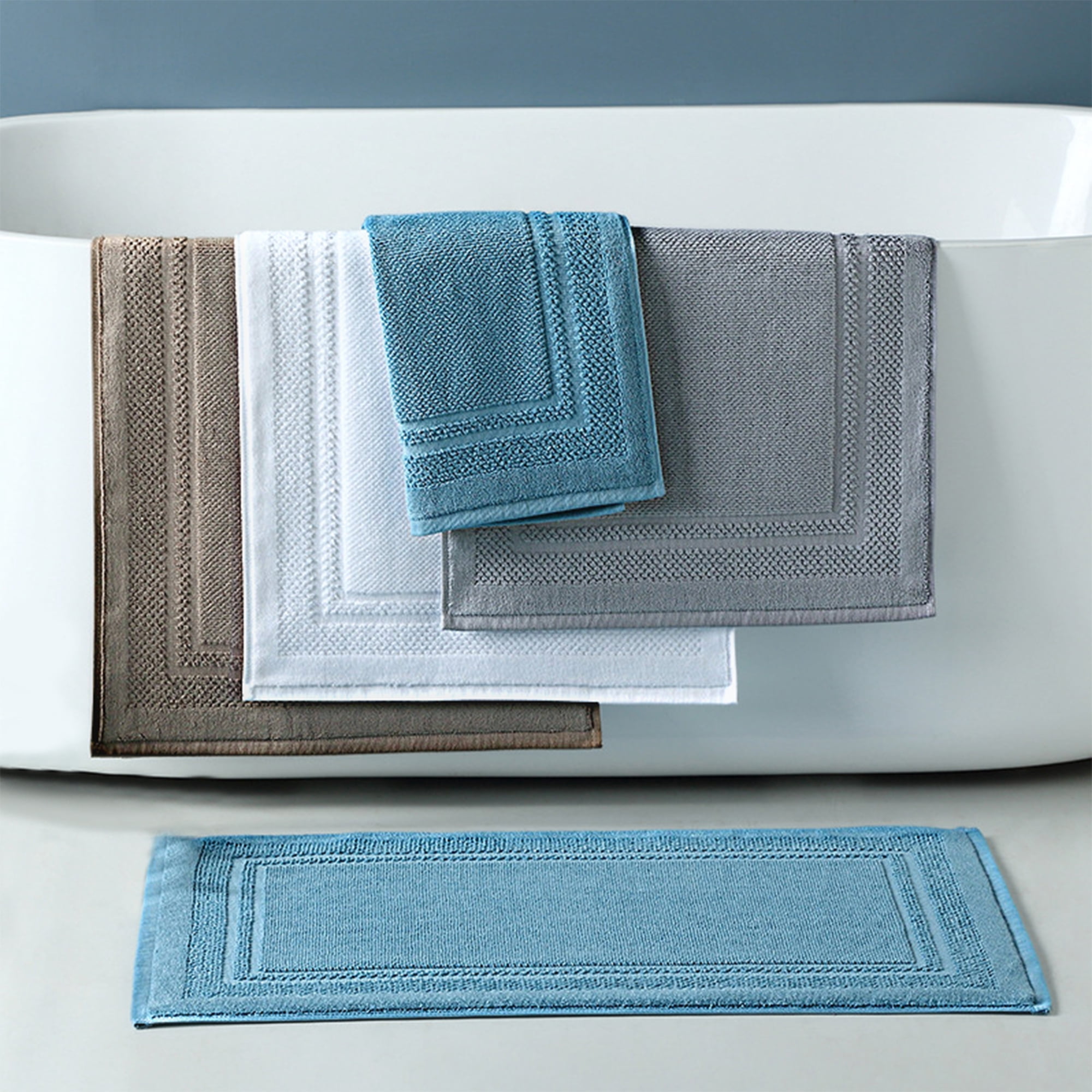Unique Bargains Washable Cotton Bath Rugs Quick Dry Floor Carpet Shower Mat Blue