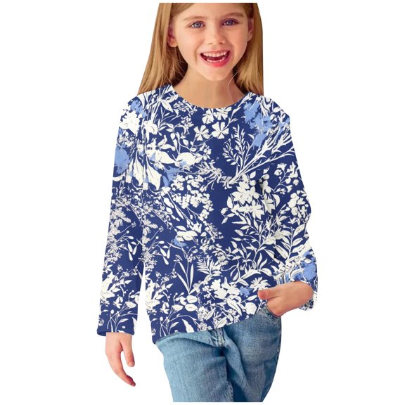 Jinhomg Long Sleeve Tee Shirt for Boys and Girls Elegant Floral Print Toddler Tops Kids Lightweight Thin Tshirt Multicolor 5 Years