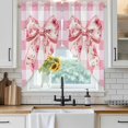 thumbnail image 4 of Pink Floral Print Kitchen Window Curtains, Swag Curtains Valance for Bedroom Living Room Bathroom, Checkered Bow Rose Flower Gingham Rod Pocket Window Treatment Curtain Block Drapes 2 Panels 28"x36", 4 of 9