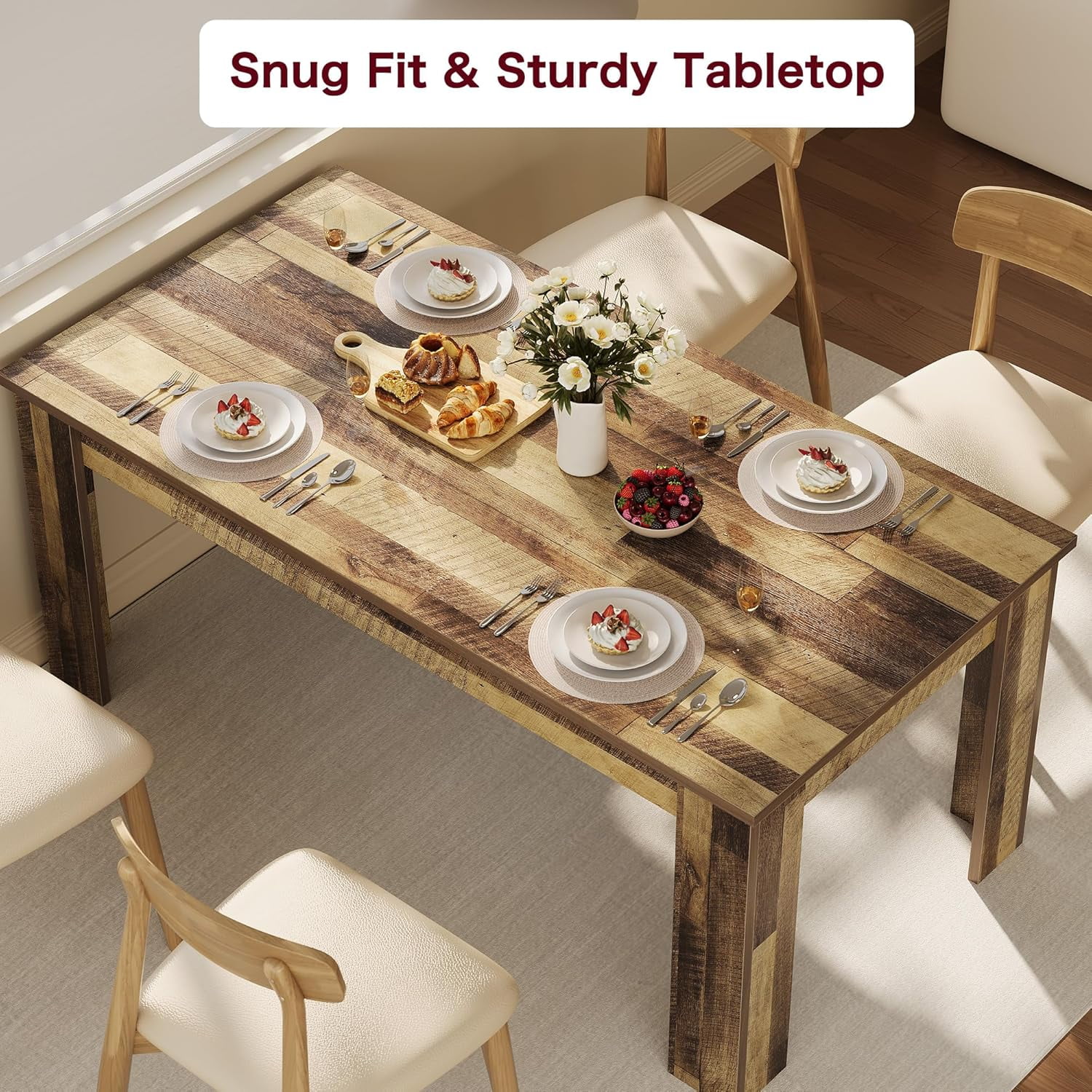 AOILE 63" Rectangular Dining Table for 4–6, Farmhouse Kitchen Table, Wood Dinner Table, Rustic Brown/Gray