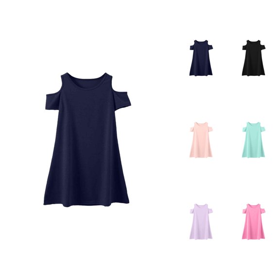 Minimalist Crew Neck Short Sleeve Dress – Basic Comfort Gown Ages 3-12, Preschool & Play Outfit, Simple Pair Alongside Pink Dress for Girls Ensemble