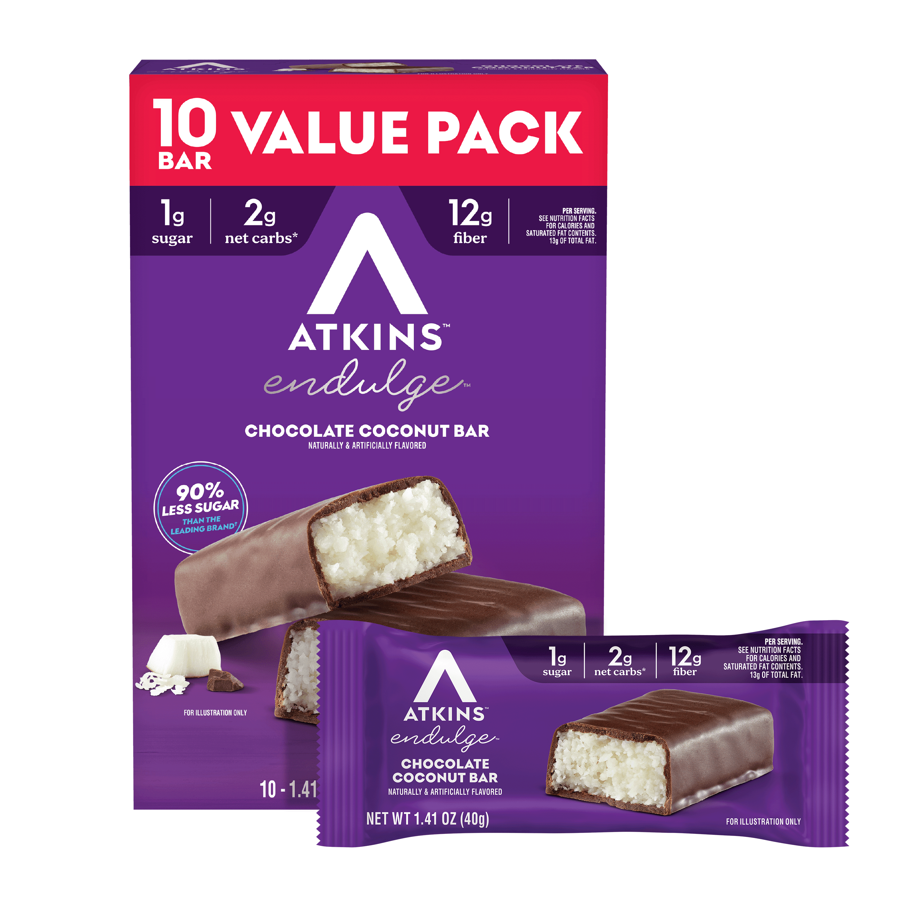 (3 pack) Atkins Endulge Treats, Chocolate Coconut Bar, Keto Friendly, 10 Count (Value Pack)