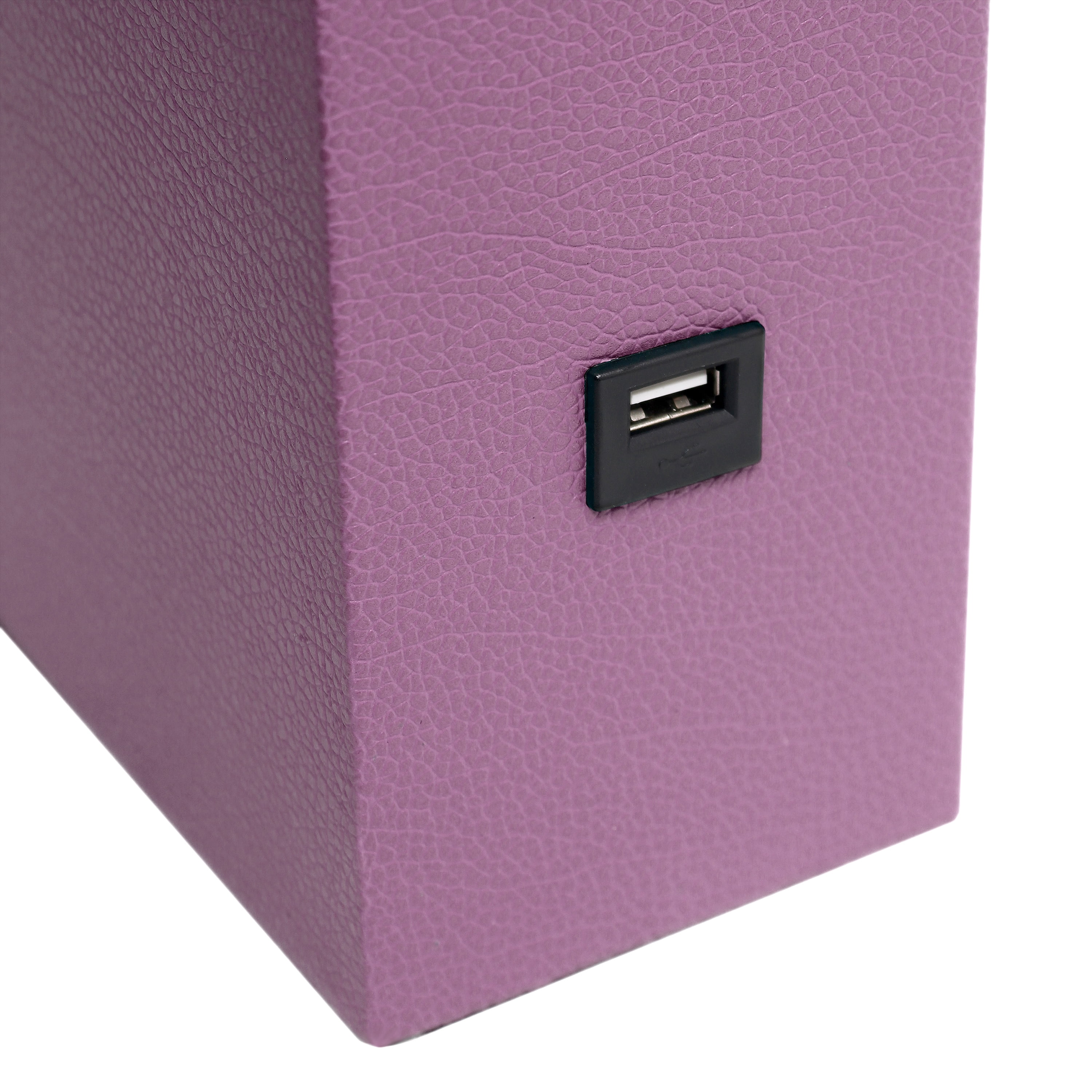 Lalia Home 21" Leather Modern Bedside Table Lamp with USB Port and LED Bulb, Purple