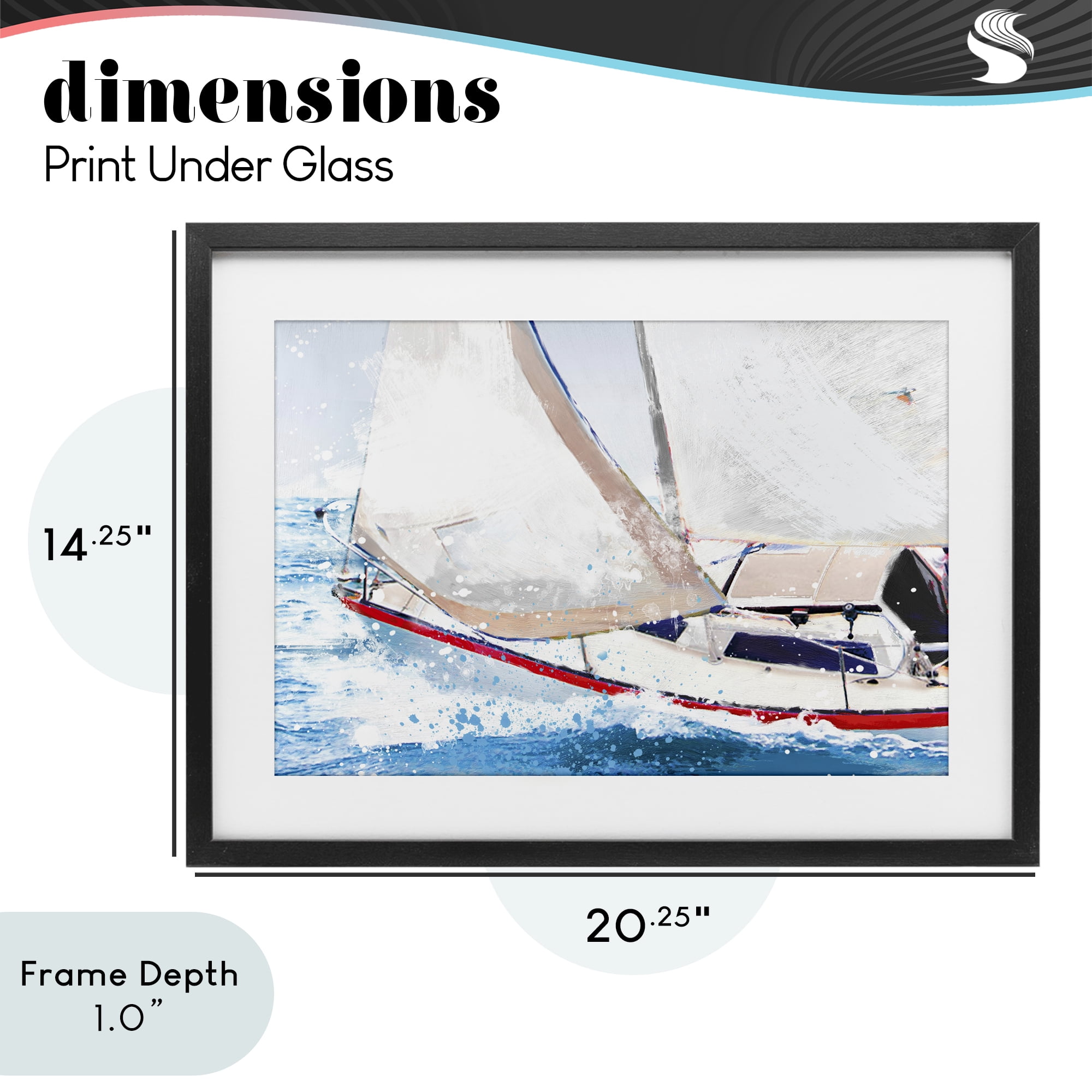 Stupell Industries Sailboat Racing Through Blue Waves Black Framed Print Under Glass, design by Porter Hastings