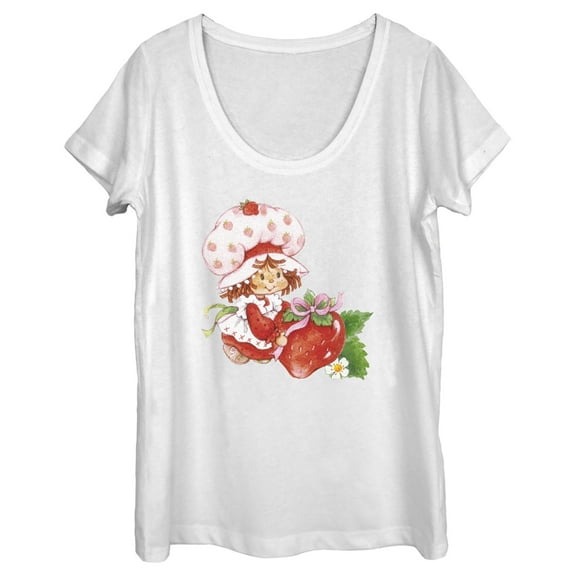 Women's Strawberry Shortcake Watercolor Berry  Scoop Neck