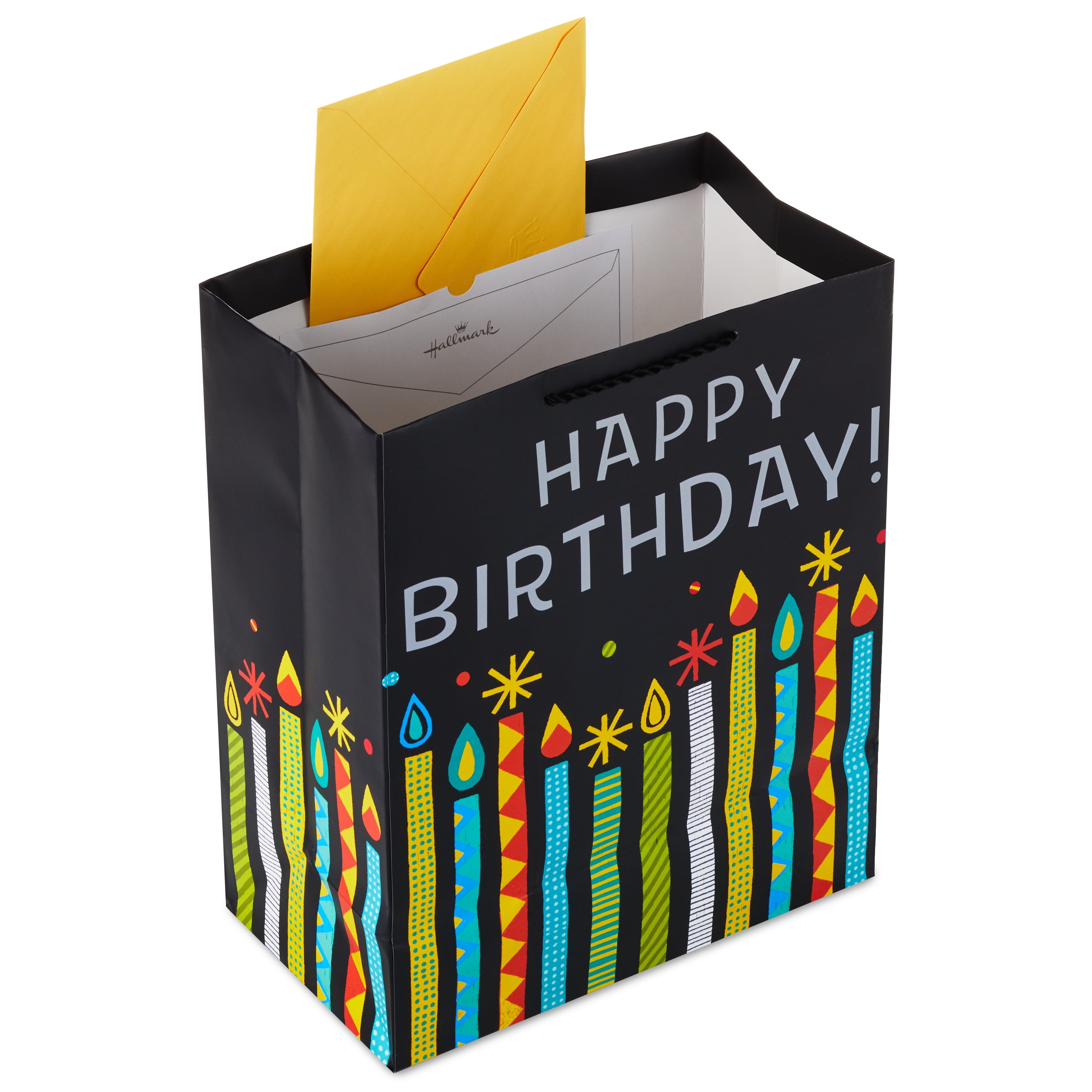 Hallmark 13" Large Birthday Gift Bag (Black and Silver, Candles)