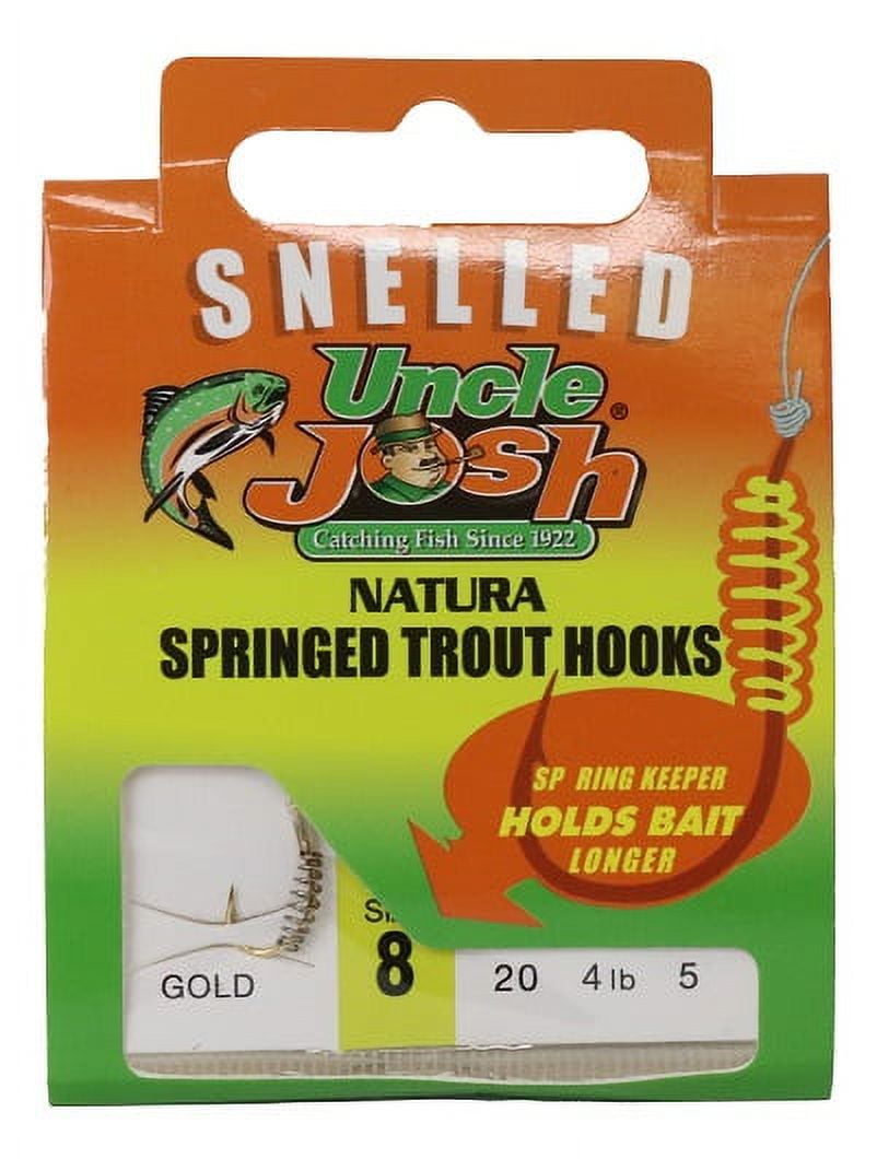 Uncle Josh Bait Company Snelled Spring Trout Steel Gold Hook, Size 8,  12 in. Clear Leader Line.