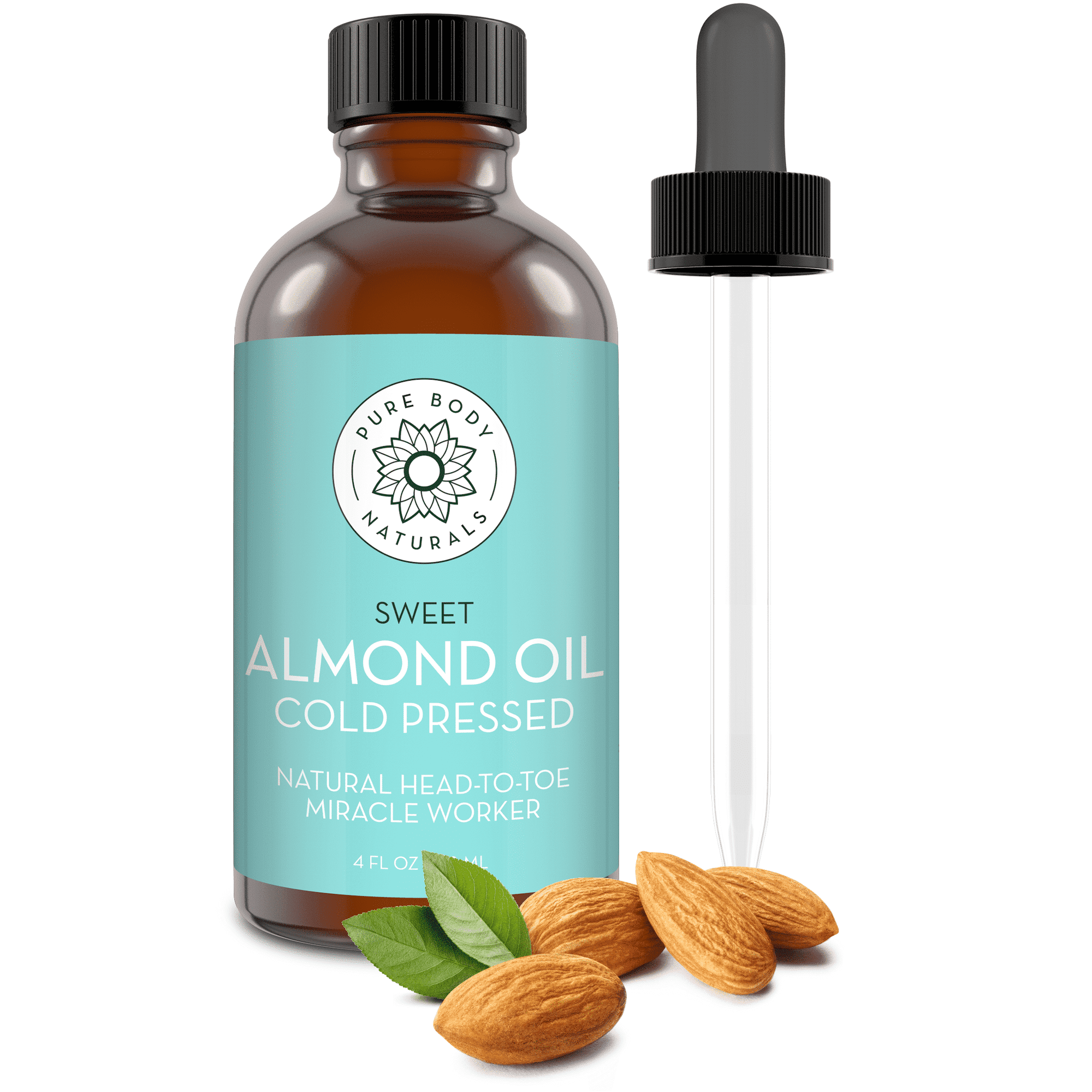 Sweet Almond Oil for Hair, Skin, and Nails, Therapeutic Carrier Oil 4fl oz by Pure Body Naturals