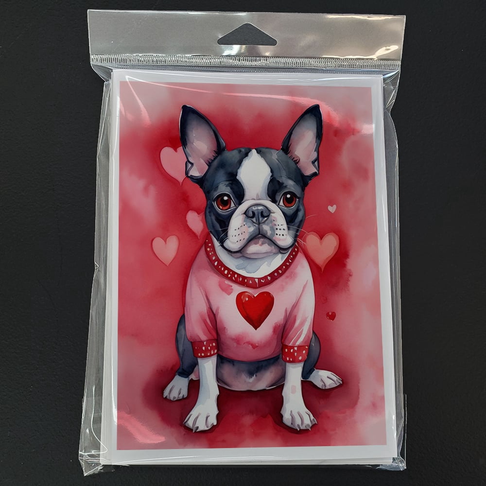 Boston Terrier My Valentine Greeting Cards Pack of 8 7 in x 5 in