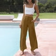thumbnail image 4 of Lixiuxyad Womens Cotton Linen Palazzo Pants Drawstring Elastic Waist Casual Wide Leg Trousers with Pockets Brown, 4 of 6