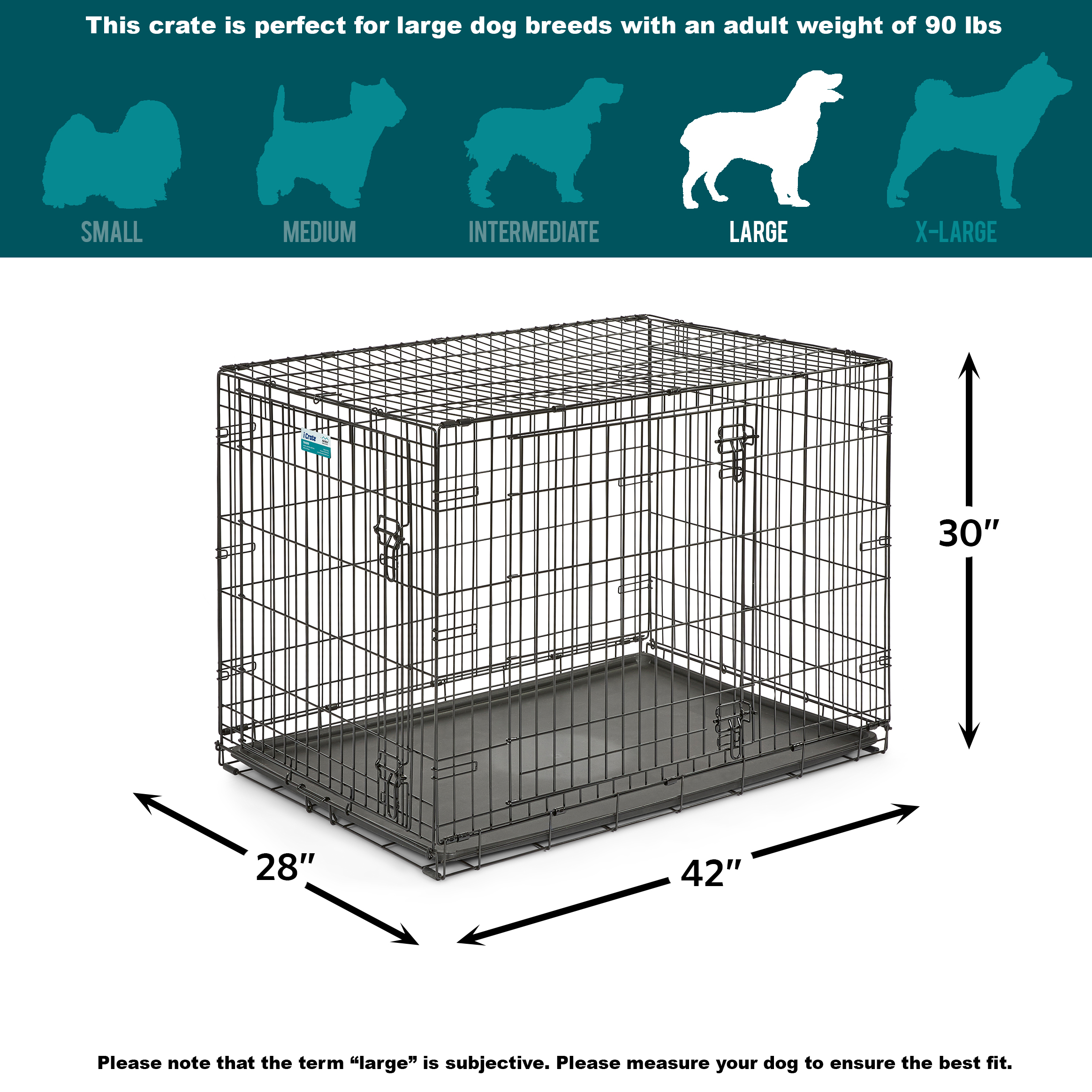 MidWest Homes For Pets Double Door iCrate Metal Dog Crate, 42 ...