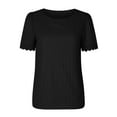 thumbnail image 3 of Summer Tops Viikei Womens Tops Clearance Women's Round Neck Short Sleeve Solid Color T-Shirt,Fashion Woman Rounk Neck Short Sleeve Blouse T-Shirt Lace Solid Loose Tops, 3 of 7
