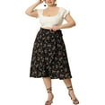 thumbnail image 2 of Agnes Orinda Women's Plus Size Boho Floral Wrap Skirts a Line Midi Chic Ruffled Hem High Waisted Skirt 1X Black, 2 of 6