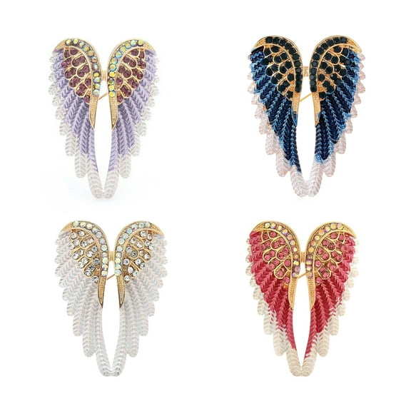 4pcs Dazzling Rhinestones Angel Wing Brooch Unisex Jewelry Pins for Backpacks
