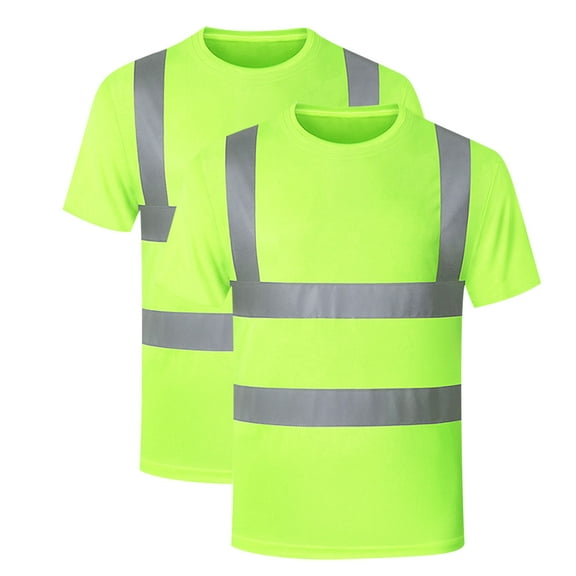 Seeotter High Visibility 2PC Shirts Quick Dry Safety T Shirts with Reflective Strips and Pocket Short Sleeve Mesh Hi Vis Construction Work Class 2 Shirt for Men