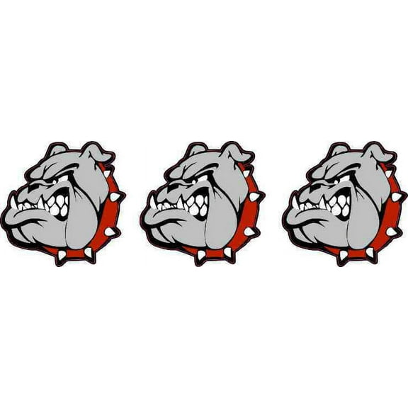 [3x] 1.5in x 1.5in Red Collared Bulldog Mascot Stickers School Team Decals