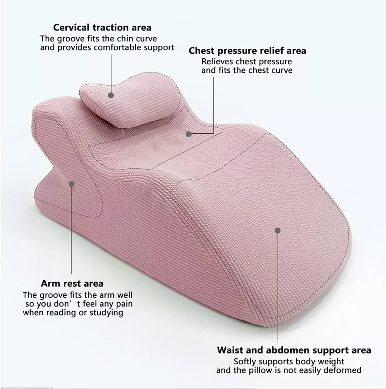ColourTree Pink Adult Ergonomic Memory Foam Bed Triangle Wedge Pillow Headboard with Face Down Massage Prone Pillow Function for Reading, with Washable Cover