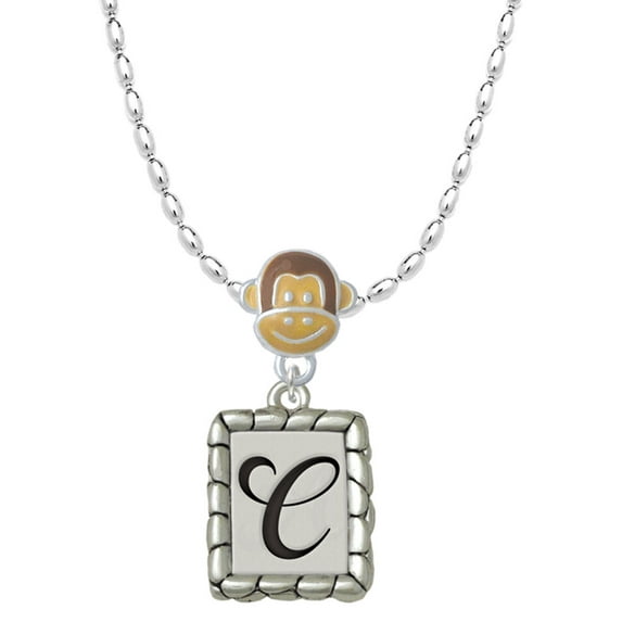 Delight Jewelry Silvertone Pebble Border Initial - C Mia Monkey Charm Necklace