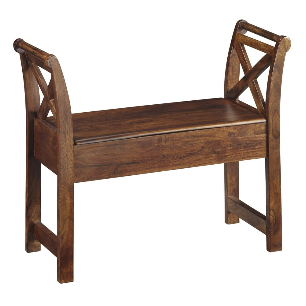 Hinged Seat Storage Wooden Accent Bench with X Braces, Brown Walmart
