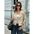 thumbnail image 5 of Women Cropped Trench Coat Casual Double Breasted Short Jacket Fall Fashion Outerwear with Belt Khaki S, 5 of 7