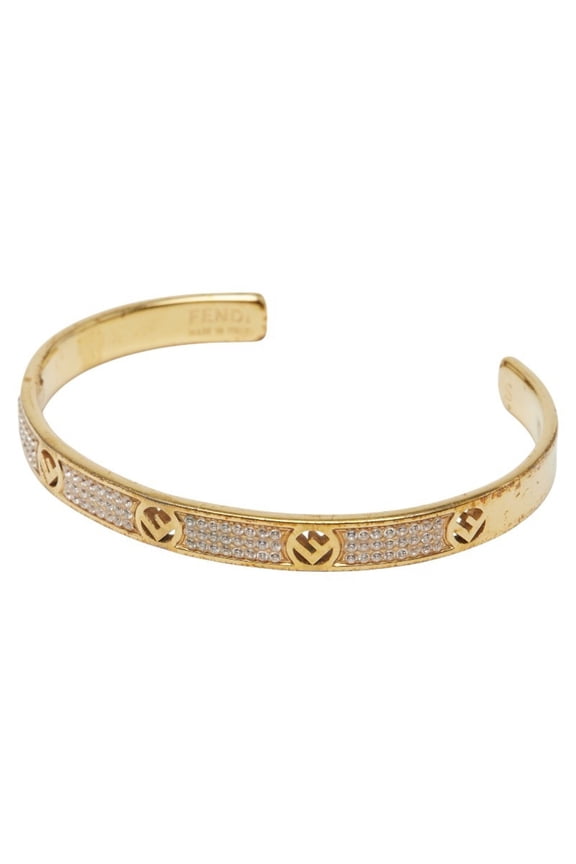 Pre-Owned Fendi F is Rhinestone Bracelet, Size: S, Gold Plated, Women's, FENDI (Good)