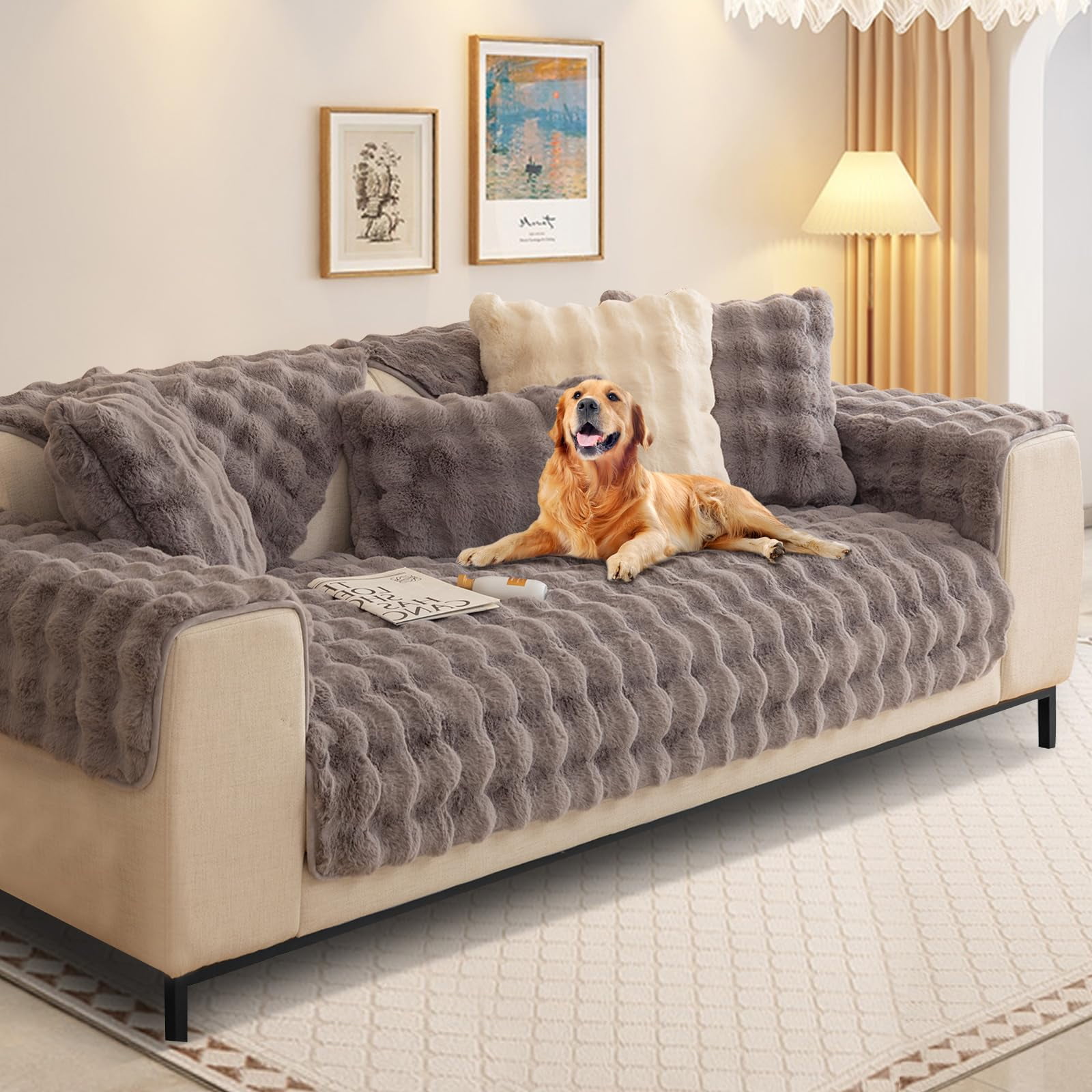 Rabbit Plush Sofa Cover L Shape 1 2 3 4 Seater Sofa Cover Corner Sofa U Shape 2023 New Universal Non Slip Sofa Protector Super Soft Sofa Throw Made of Faux Fur for Living Room Grey