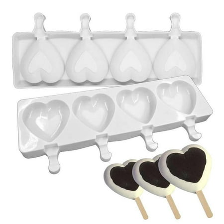 

2PCS Ice Lolly Molds 4-Cavity Silicone Molds Reusable Heart Shaped Popsicle Molds for Children and Adults