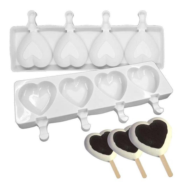 Paletas De Hielo Moldes De Silicona De 4 Cavidades Moldes De Paletas Reutilizables En Forma De Corazón Para Niños Y Adultos 2 Uds Moldes Eigraketly HA035522-00