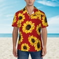 thumbnail image 2 of Pofeuu Sunflowers On Red Print Hawaiian Shirt for Men Sleeves Casual Button Down Summer Beach Dress Shirts T-Shirts,3X-Large, 2 of 7