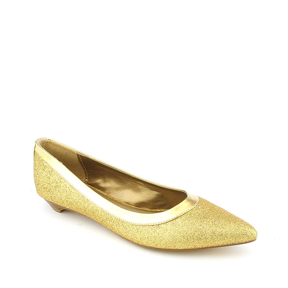 Gold Metallic Kitten Heel Pointy Toe Flat Women's Shoes - Walmart.com ...