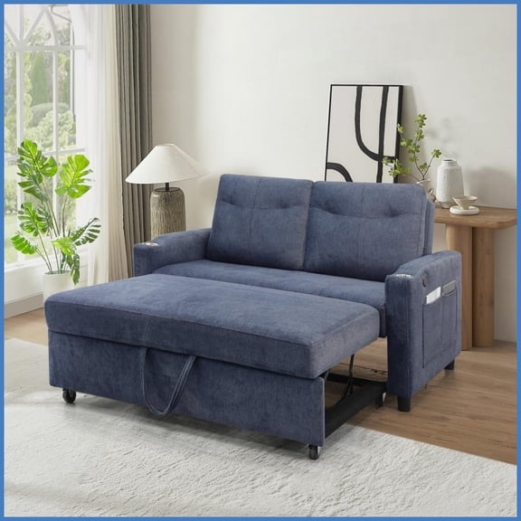 Modern Velvet Loveseat Sleeper Sofa: 3-in-1 Convertible Bed with Reclining Back, USB Ports & Storage - Ideal for Living Rooms