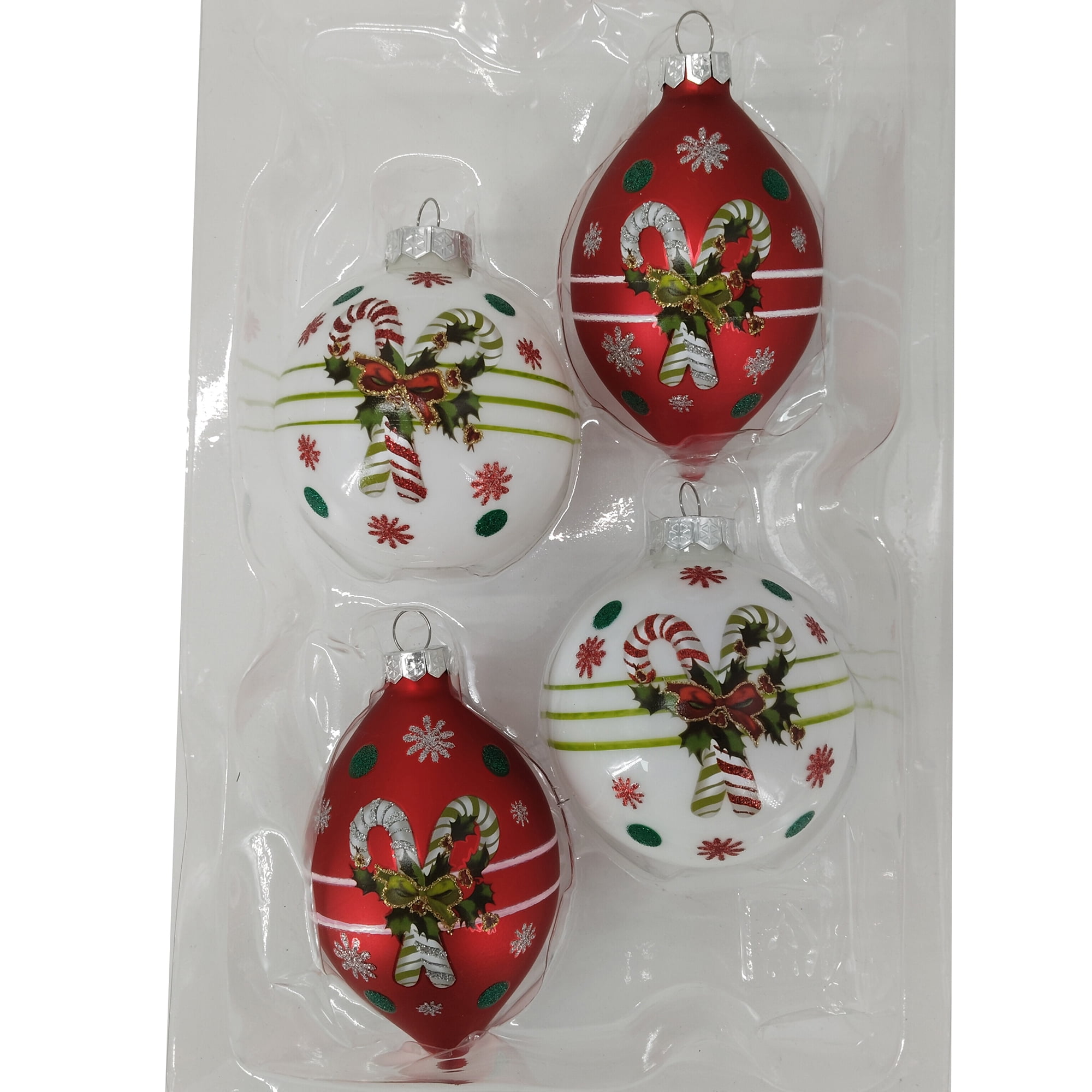 Holiday Time Dia 65mm 4Ct Candycane Glass Ornament, Holiday Time DIA 65mm 4CT CANDYCANE Glass Ornament