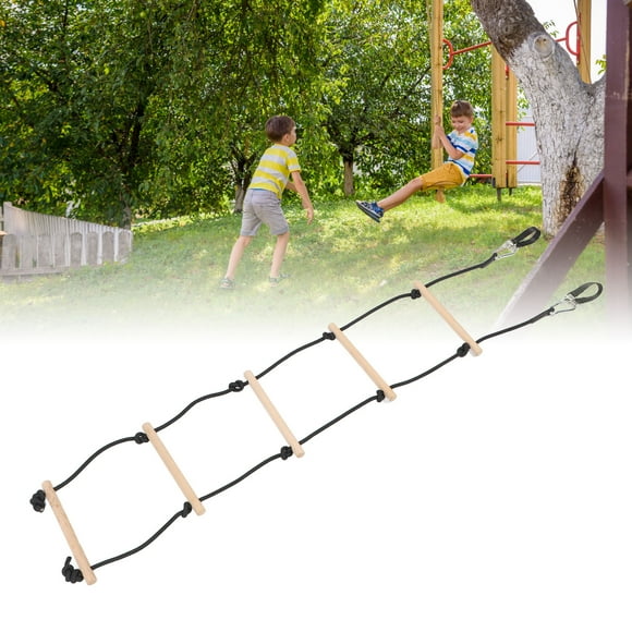 Kids Hanging Ladder, 5 Steps 100kg Interactive Kids Swing Rope Ladder Wooden Safe  for Outdoor