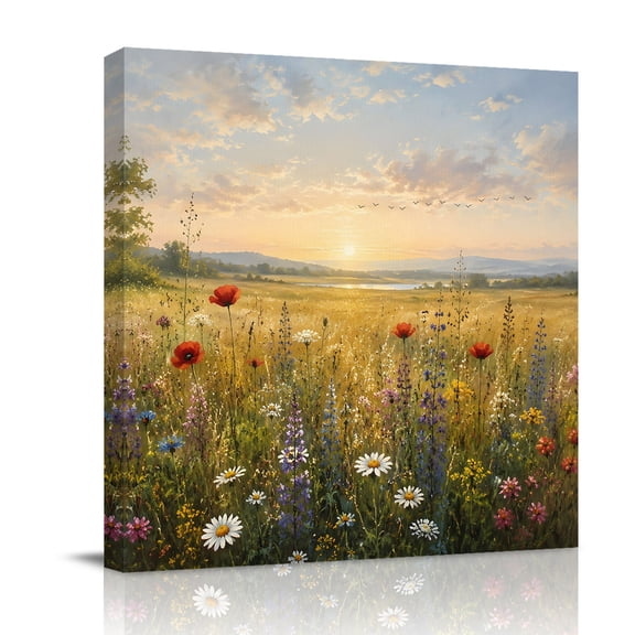 Canvas Wall Art, Wildflowers Framed Canvas Prints for Living Room Bathroom, Farmhouse Country Floral Plant Gallery Wrapped Wall Decor for Home Office, Gifts, 12"x12" Ship Next Day